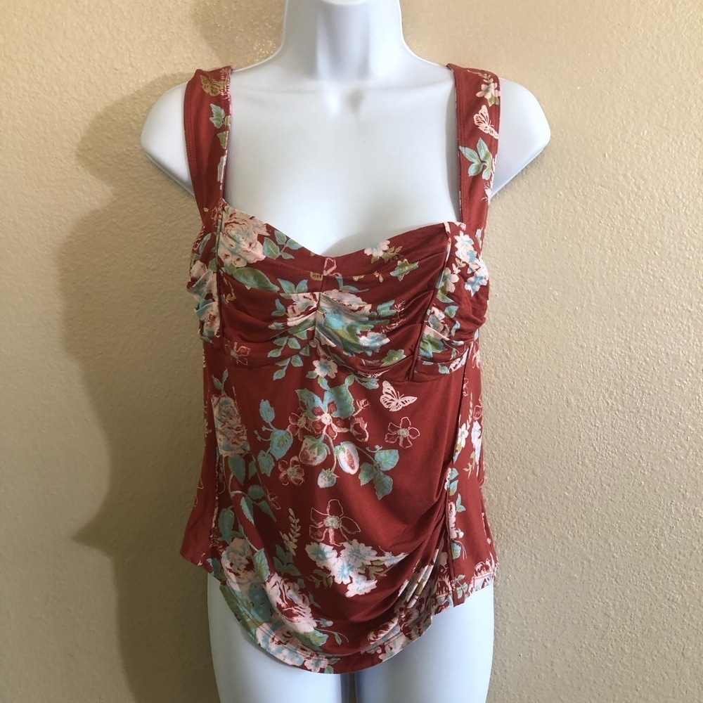 Free People Ginger Snap Top Ruched Crisscross Wide Wide Straps Size XL